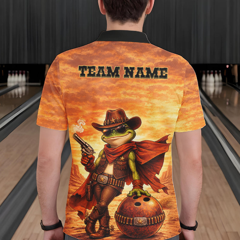 Vintage Desert Bowling Shirts Custom Funny Cowboy Frog Bowling Team Jersey Polo & 1/4 Zip For Men TDM7694