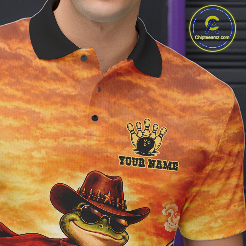 Vintage Desert Bowling Shirts Custom Funny Cowboy Frog Bowling Team Jersey Polo & 1/4 Zip For Men TDM7694