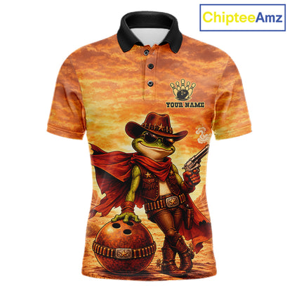 Vintage Desert Bowling Shirts Custom Funny Cowboy Frog Bowling Team Jersey Polo & 1/4 Zip For Men TDM7694