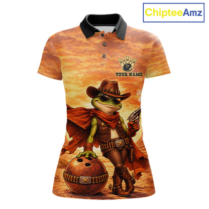 Vintage Desert Bowling Shirts Custom Funny Cowboy Frog Bowling Team Jersey Polo & 1/4 Zip For Women TDM7694