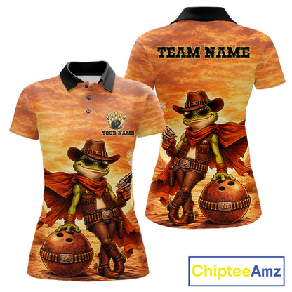 Vintage Desert Bowling Shirts Custom Funny Cowboy Frog Bowling Team Jersey Polo & 1/4 Zip For Women TDM7694