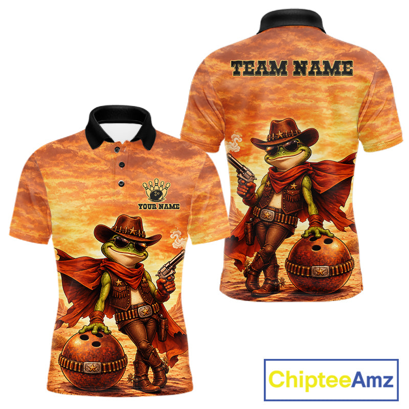 Vintage Desert Bowling Shirts Custom Funny Cowboy Frog Bowling Team Jersey Polo & 1/4 Zip For Men TDM7694