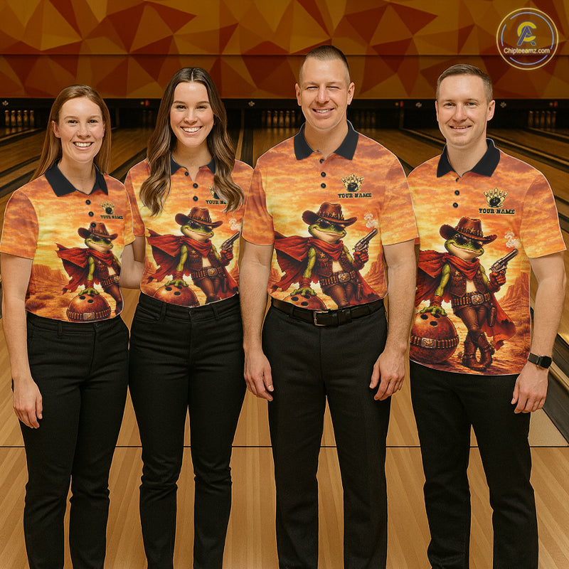 Vintage Desert Bowling Shirts Custom Funny Cowboy Frog Bowling Team Jersey Polo & 1/4 Zip For Men TDM7694