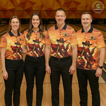 Vintage Desert Bowling Shirts Custom Funny Cowboy Frog Bowling Team Jersey Polo & 1/4 Zip For Men TDM7694