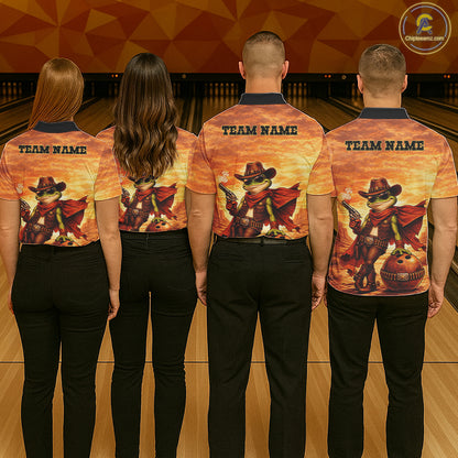 Vintage Desert Bowling Shirts Custom Funny Cowboy Frog Bowling Team Jersey Polo & 1/4 Zip For Men TDM7694