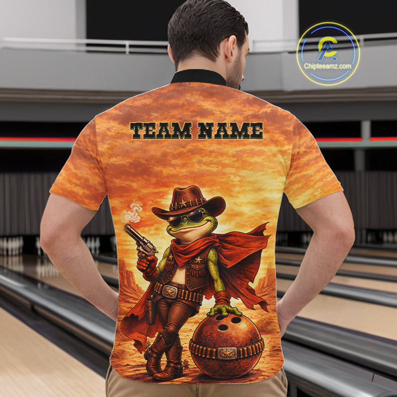 Vintage Desert Bowling Shirts Custom Funny Cowboy Frog Bowling Team Jersey Polo & 1/4 Zip For Men TDM7694
