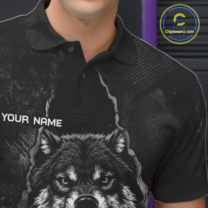 Personalized Wolf Black Grunge Bowling Shirts For Men Custom Bowling Team Jersey Polo & 1/4 Zip TDM7696
