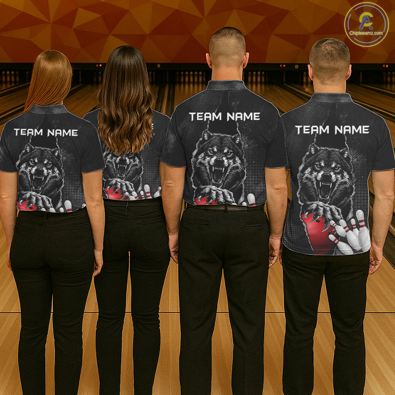 Personalized Wolf Black Grunge Bowling Shirts For Women Custom Bowling Team Jersey Polo & 1/4 Zip TDM7696