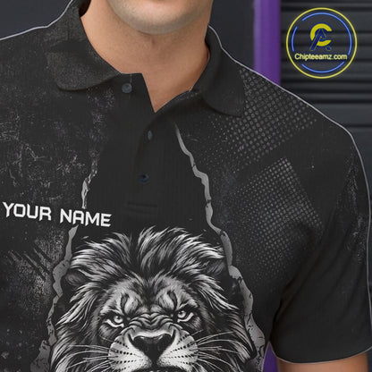 Personalized Lion Black Grunge Bowling Shirts For Men Custom Bowling Team Jersey Polo & 1/4 Zip TDM7697
