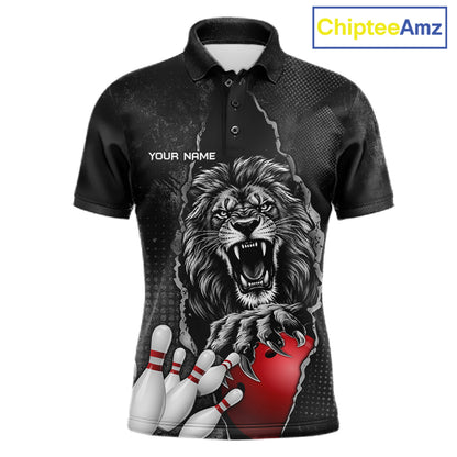 Personalized Lion Black Grunge Bowling Shirts For Men Custom Bowling Team Jersey Polo & 1/4 Zip TDM7697
