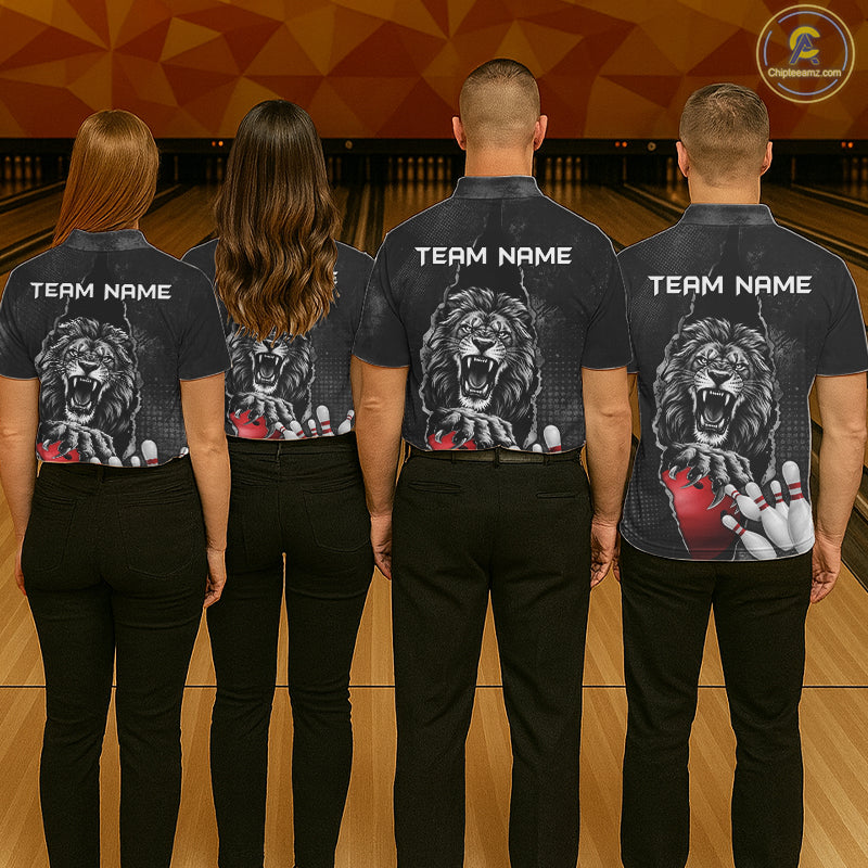 Personalized Lion Black Grunge Bowling Shirts For Men Custom Bowling Team Jersey Polo & 1/4 Zip TDM7697
