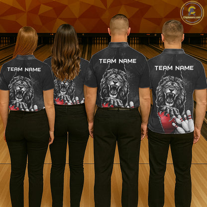 Personalized Lion Black Grunge Bowling Shirts For Men Custom Bowling Team Jersey Polo & 1/4 Zip TDM7697