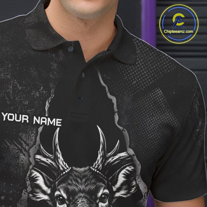 Personalized Deer Black Grunge Bowling Shirts For Men Custom Bowling Team Jersey Polo & 1/4 Zip TDM7698