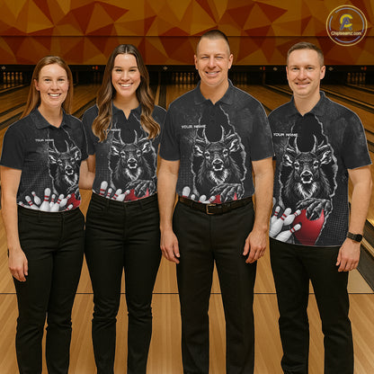 Personalized Deer Black Grunge Bowling Shirts For Men Custom Bowling Team Jersey Polo & 1/4 Zip TDM7698