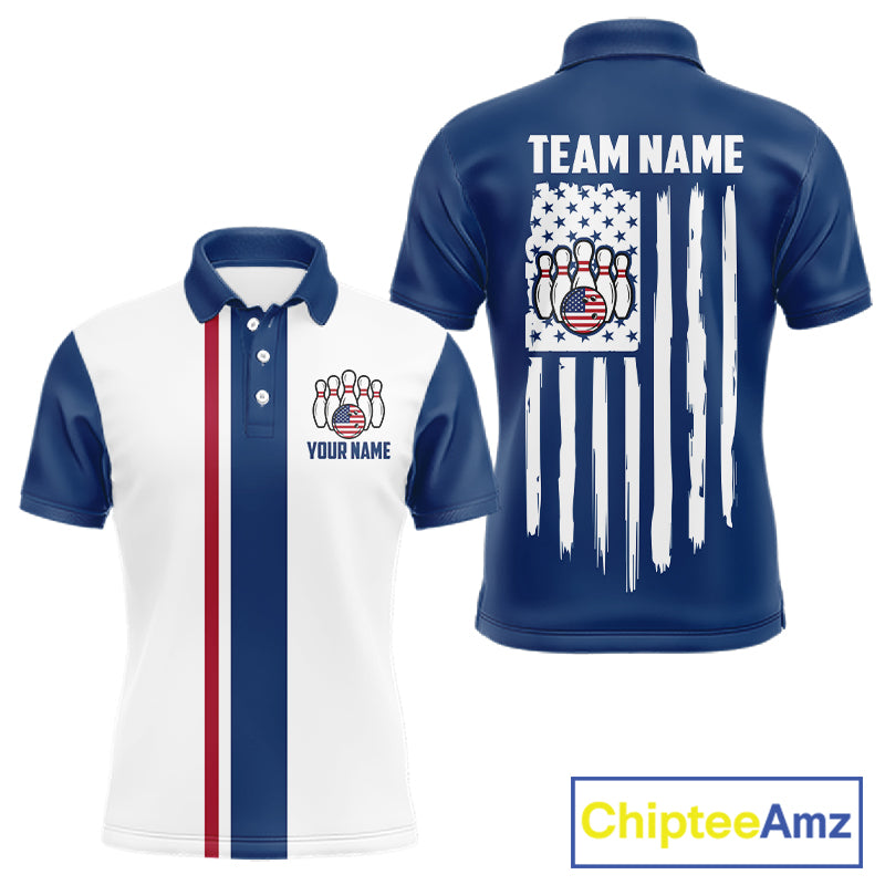 Custom Red, White And Blue American Flag Bowling Shirts For Men, Patriotic Bowling Team Jersey TDM7707
