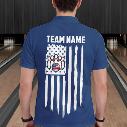 Custom Red, White And Blue American Flag Bowling Shirts For Men, Patriotic Bowling Team Jersey TDM7707