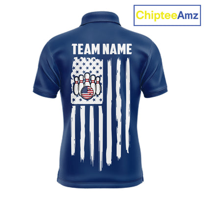 Custom Red, White And Blue American Flag Bowling Shirts For Men, Patriotic Bowling Team Jersey TDM7707
