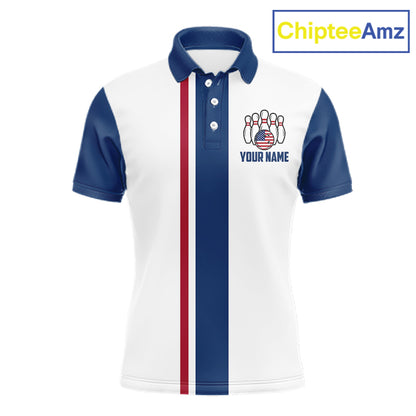 Custom Red, White And Blue American Flag Bowling Shirts For Men, Patriotic Bowling Team Jersey TDM7707