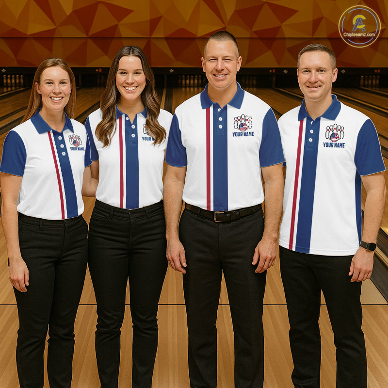Custom Red, White And Blue American Flag Bowling Shirts For Men, Patriotic Bowling Team Jersey TDM7707