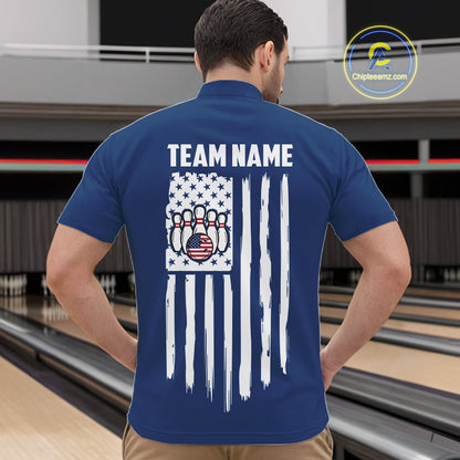 Custom Red, White And Blue American Flag Bowling Shirts For Men, Patriotic Bowling Team Jersey TDM7707