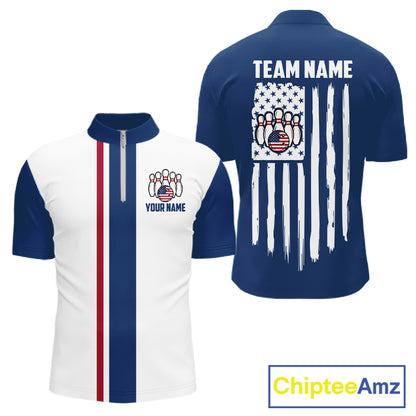 Custom Red, White And Blue American Flag Bowling Shirts For Men, Patriotic Bowling Team Jersey TDM7707