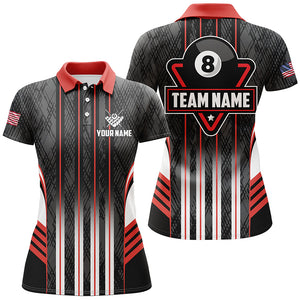 Personalized Red 8 Ball Pool Billiard Jerseys For Women, Billiard League Team Polo & 1/4 Zip Shirts TDM2862