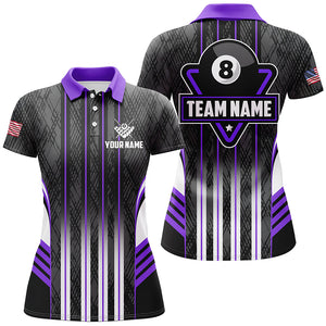 Personalized Purple 8 Ball Pool Billiard Jerseys For Women, Billiard League Team Polo & 1/4 Zip Shirt TDM2864