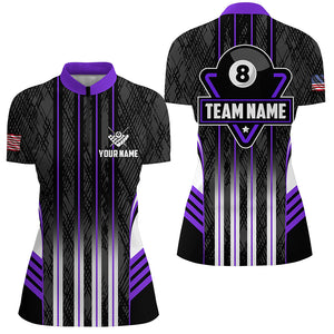 Personalized Purple 8 Ball Pool Billiard Jerseys For Women, Billiard League Team Polo & 1/4 Zip Shirt TDM2864