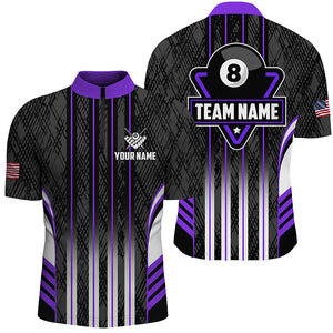 Personalized Purple 8 Ball Pool Billiard Jerseys For Men, Billiard League Team Polo & 1/4 Zip Shirt TDM2864