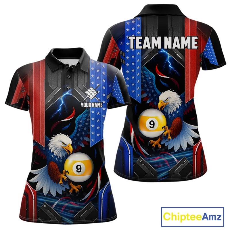 American Flag Eagle 9 Ball Billiard Polo & 1/4 Zip For Women Custom Billiard Jersey, Pool Team Shirt TDM5113
