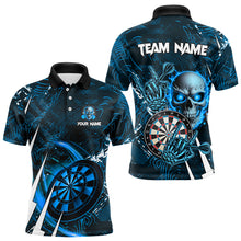 Load image into Gallery viewer, Personalized Blue 3D Skull Darts Polo &amp; 1/4 Zip Shirt For Men Custom Cool Darts League Team Jersey TDM3102