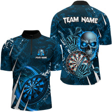 Load image into Gallery viewer, Personalized Blue 3D Skull Darts Polo &amp; 1/4 Zip Shirt For Men Custom Cool Darts League Team Jersey TDM3102