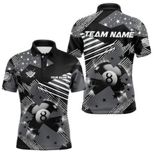 Load image into Gallery viewer, Grey And Black American Flag Custom 8 Ball Billiard Shirts For Men, Pride Patriotic Billiard Jersey TDM3107