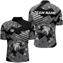 Load image into Gallery viewer, Grey And Black American Flag Custom 8 Ball Billiard Shirts For Men, Pride Patriotic Billiard Jersey TDM3107