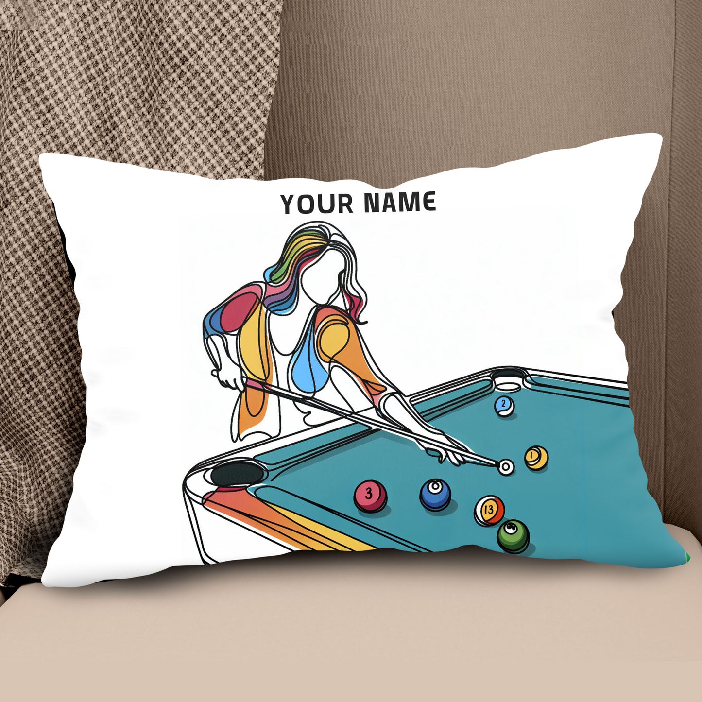 Multicolor Continuous Line Funny Players Billiards Custom White Pillows TDM0822