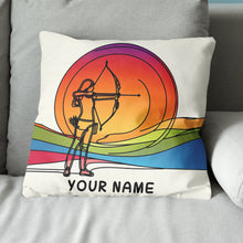 Load image into Gallery viewer, Multicolor Continuous Line Funny Player Archery Custom Name White Pillow TDM0825