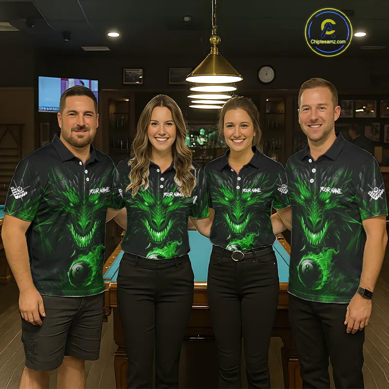 Personalized Dragon 8 Ball Fire Flame 3D Billiard Shirt For Men, Billiard League Team Jersey|Green TDM5594