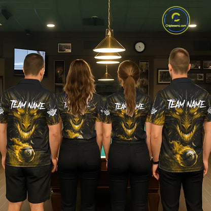 Personalized Dragon 8 Ball Fire Flame 3D Billiard Shirt For Men, Billiard League Team Jersey|Yellow TDM5595