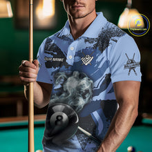 Load image into Gallery viewer, Personalized 8 Ball Pool Smoke Custom Blue Camo Men Polo Shirts, Billiard Snooker Outfits TDM1014