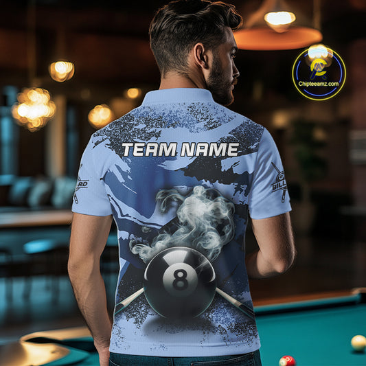 8 Ball Pool Smoke Custom Blue Camo Men Quarter-Zip Shirts, Billiard Snooker Outfits TDM1014
