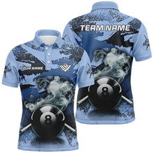 Load image into Gallery viewer, Personalized 8 Ball Pool Smoke Custom Blue Camo Men Polo Shirts, Billiard Snooker Outfits TDM1014