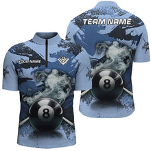 Load image into Gallery viewer, 8 Ball Pool Smoke Custom Blue Camo Men Quarter-Zip Shirts, Billiard Snooker Outfits TDM1014