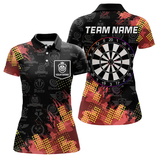 Grunge Red Yellow Dart Shirt With Pocket Option For Women Custom Darts Jerseys TDM3506