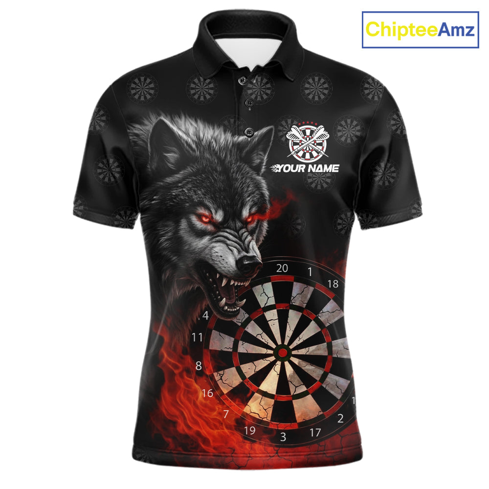 Black And Red Flaming Wolf Darts Polo & Quarter Zip For Men Custom Darts Team Jersey TDM5830