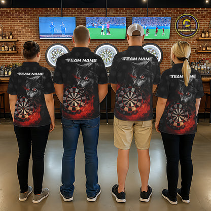 Black And Red Flaming Wolf Darts Polo & Quarter Zip For Men Custom Darts Team Jersey TDM5830