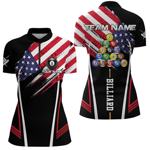 American Billiard Jerseys Women Quarter-Zip Shirts Custom Patriotic Billiard US Flag Shirts TDM1164