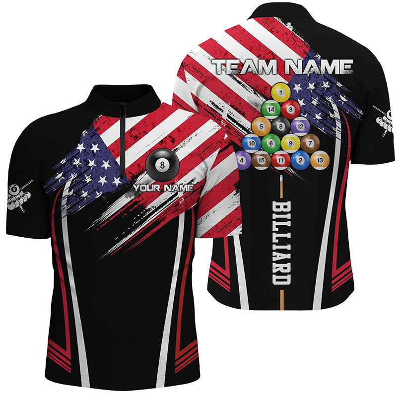 American Billiard Jerseys Men Quarter-Zip Shirts Custom Patriotic Billiard US Flag Shirts TDM1164