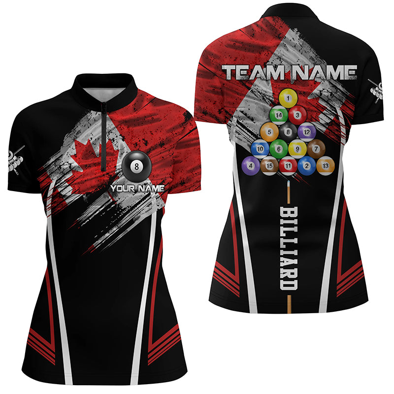 Canadian Billiard Jersey Women Quarter-Zip Shirt Custom Patriotic Billiard Canada Flag Shirt TDM1165