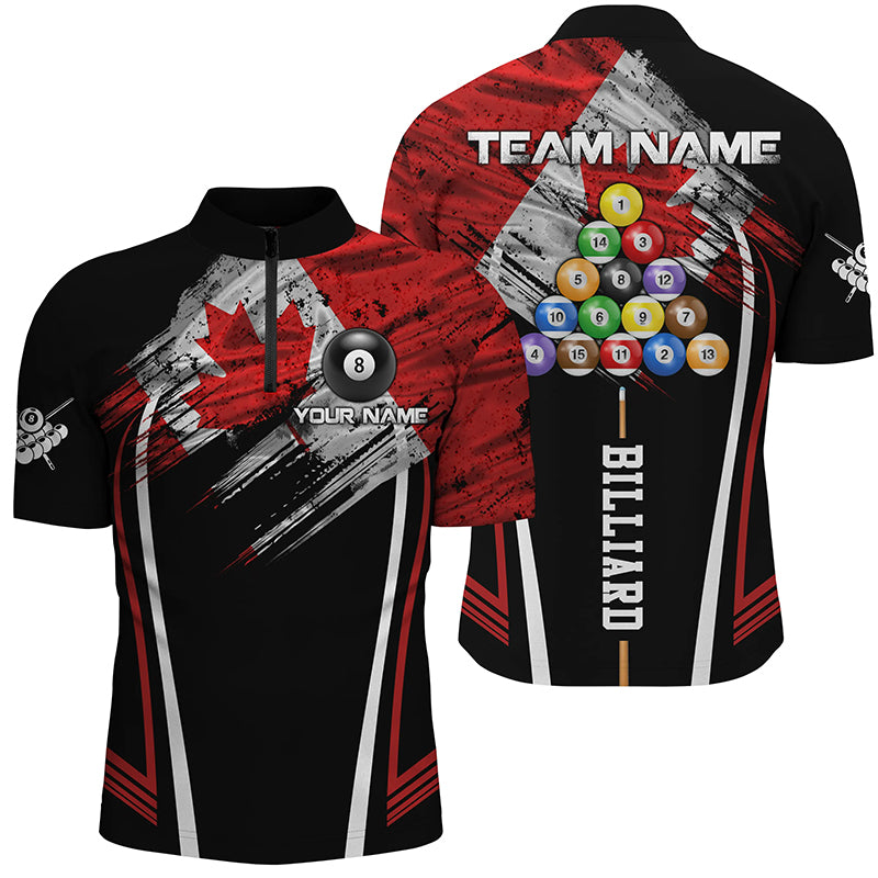 Canadian Billiard Jersey Men Quarter-Zip Shirt Custom Patriotic Billiard Canada Flag Shirt TDM1165