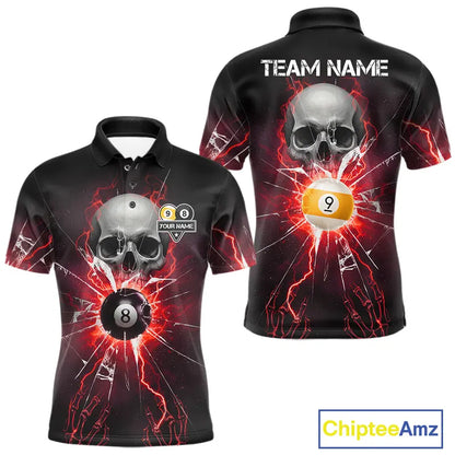 Red 8 Ball & 9 Ball Skull Billiard Shirt For Men Custom Glass Break Pool Team Jersey Polo, 1/4 Zip TDM5973